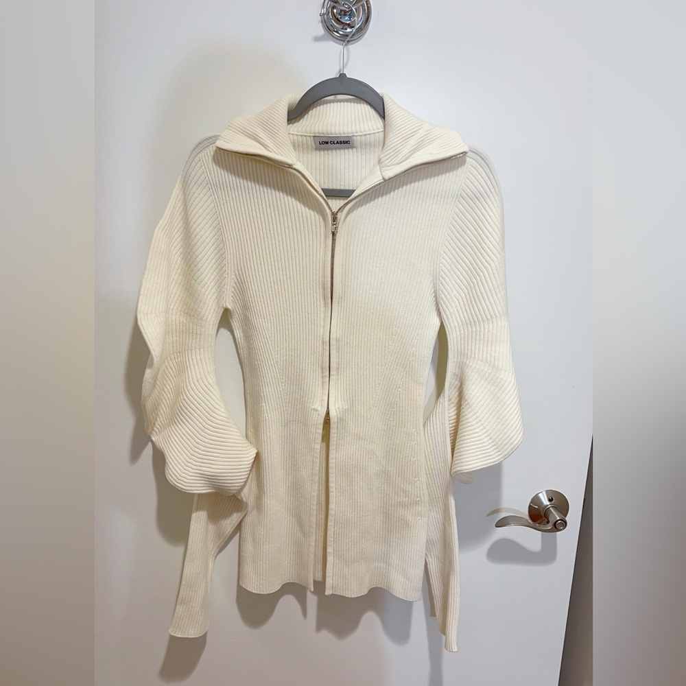 Classic Cream Cardigan Sweater with Shawl Collar